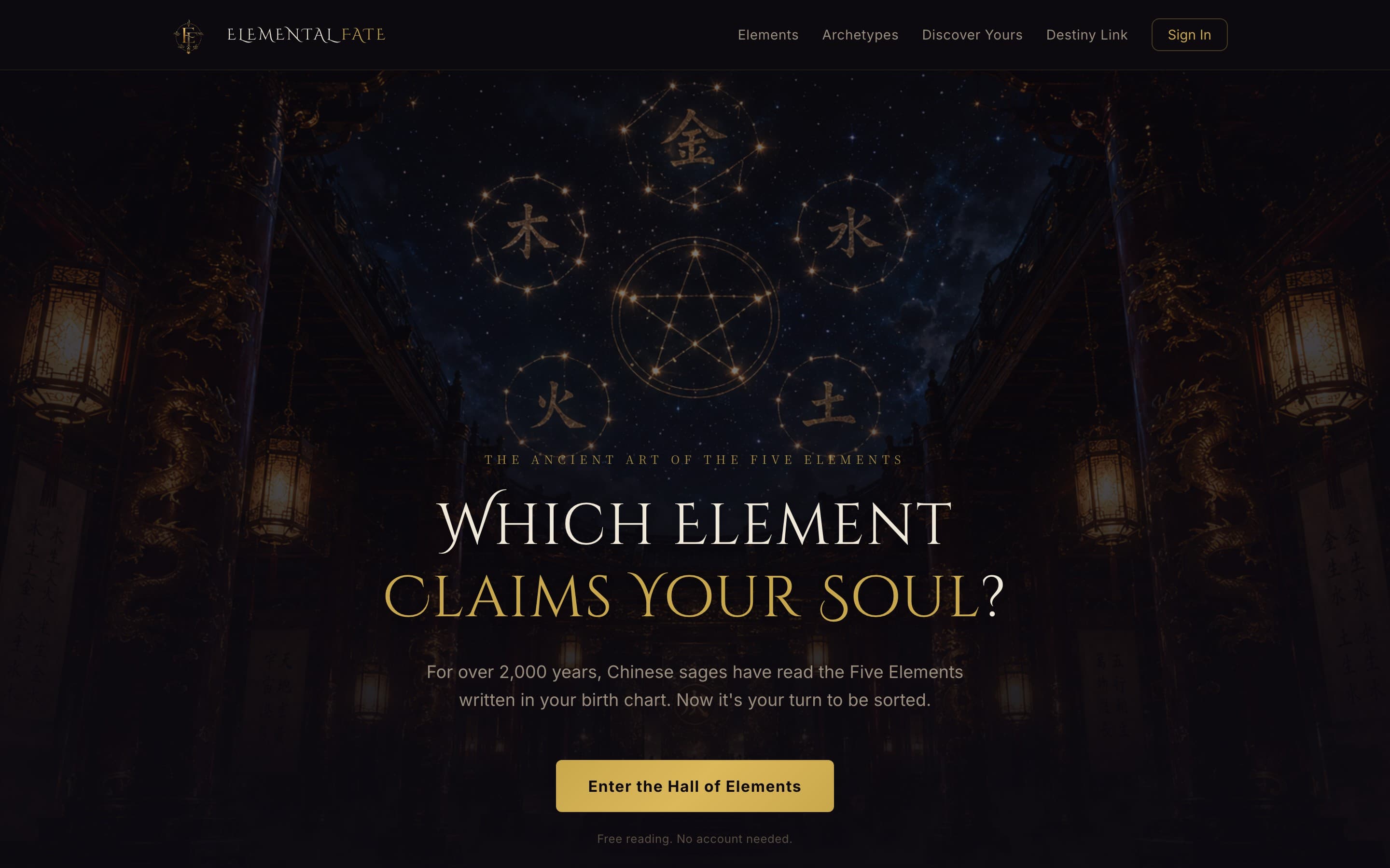 Elemental Fate — Consumer / Astrology SaaS website screenshot